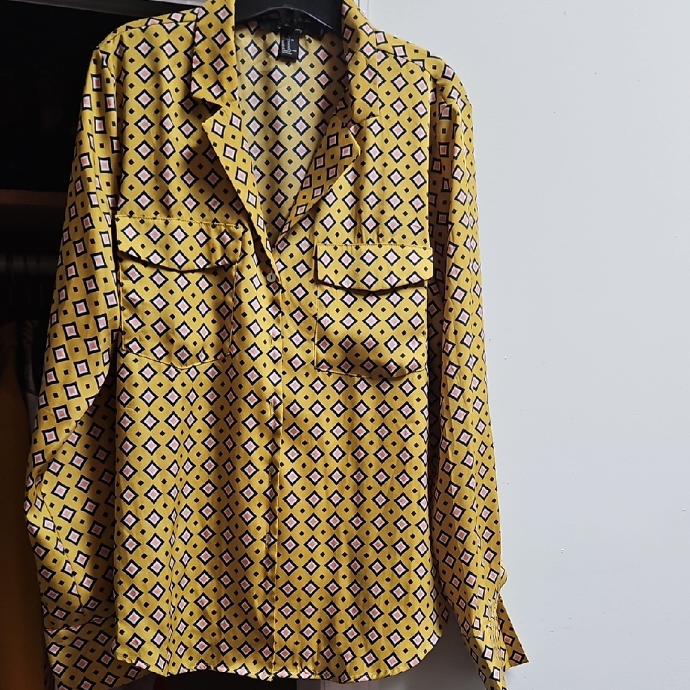 Forever 21 Yellow Geometric Blouse